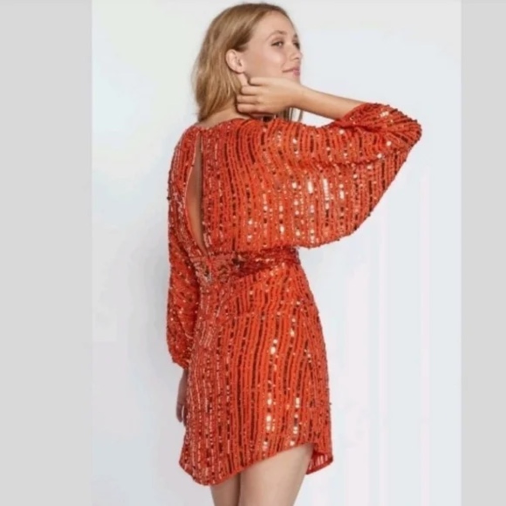 Free People Celeste Sequin Orange Mini Prom Dress EUC Size - M